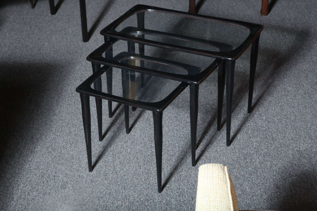 Elegant set of tables designed by C. Lacca Made in Milan 1950's, Very Versatile set of tables that you can nest anywhere.