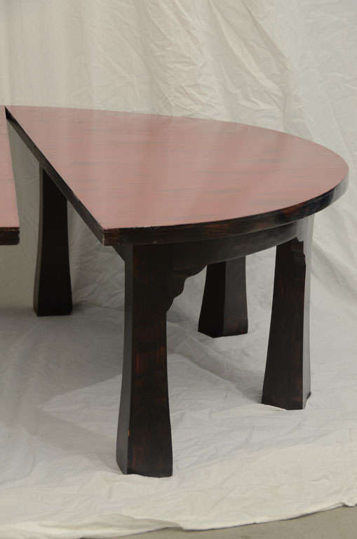 Mid Century, Red and Black Lacquered Demilune Tea Tables  In Excellent Condition For Sale In East Hampton, NY