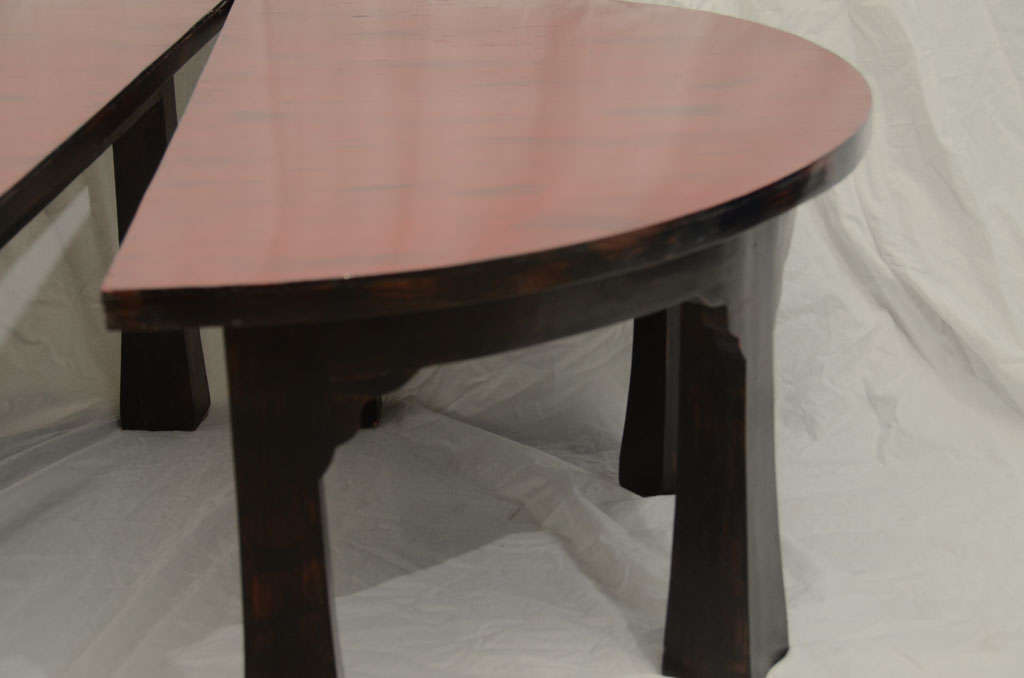 Mid-20th Century Mid Century, Red and Black Lacquered Demilune Tea Tables  For Sale