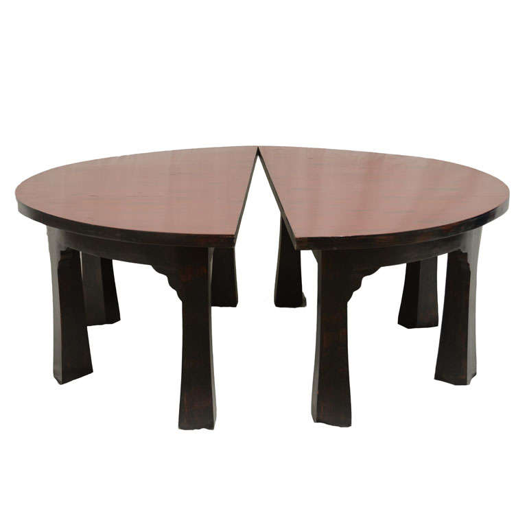 Mid Century, Red and Black Lacquered Demilune Tea Tables  For Sale