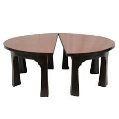 Mid Century, Red and Black Lacquered Demilune Tea Tables 
