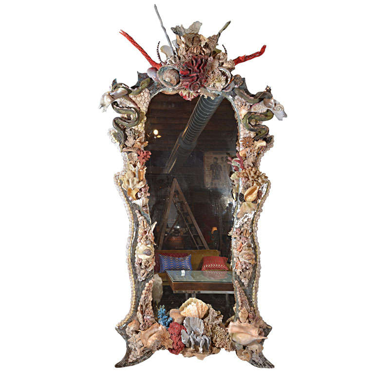 Monumental Shell Encrusted Entry Mirror after Tony Duquette For Sale