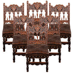 Antique French Oak Dining Chairs - Set Of Six