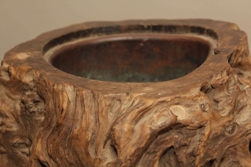 19th Century Old Japanese Wood Tree Trunk Hibachi For Sale
