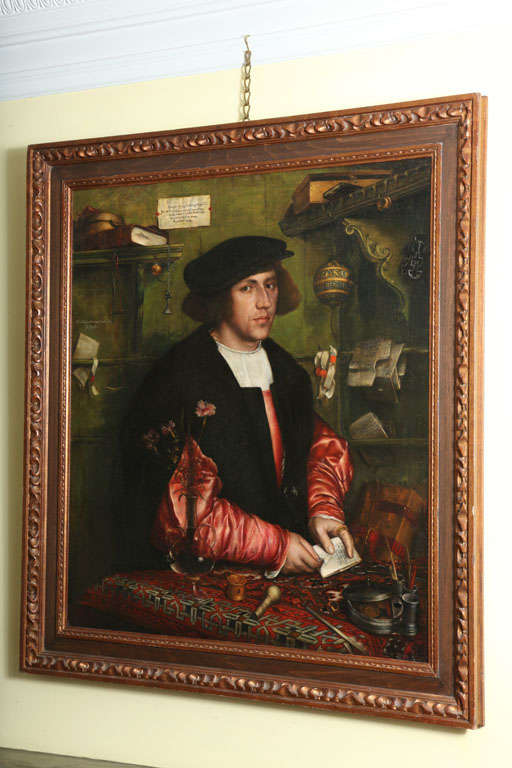 Framed oil on canvas painting after Hans Holbein, 