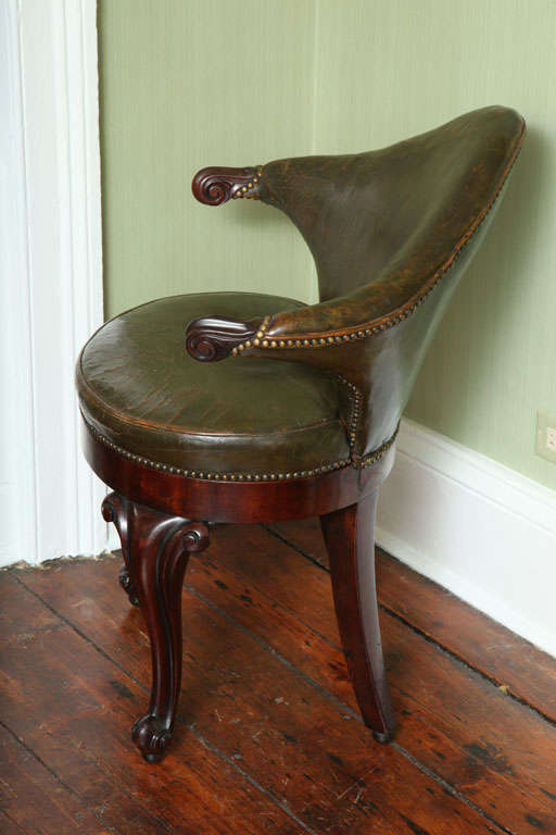 Antique Mahogany & Leather Music Chair, Dutch C.1840 7