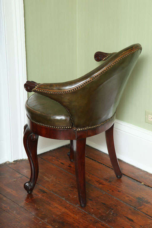 19th Century Antique Mahogany & Leather Music Chair, Dutch C.1840