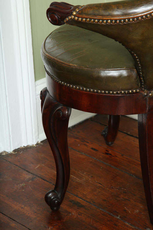 Antique Mahogany & Leather Music Chair, Dutch C.1840 1
