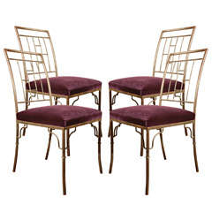 Faux Bamboo Nickel Dining Chairs with Deep Purple Mohair Seats