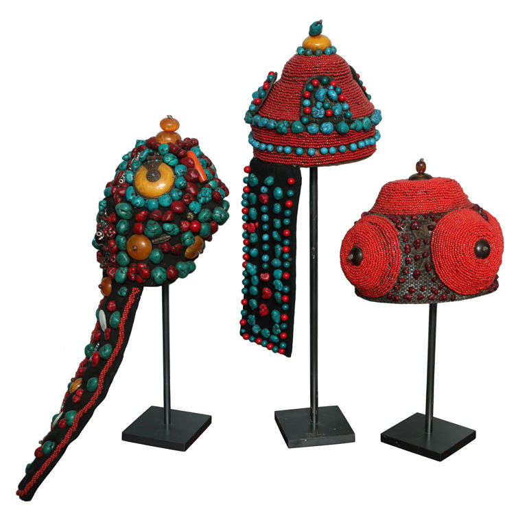 Lavishly Decorated Coral and Turqoise Nugget Headresses
