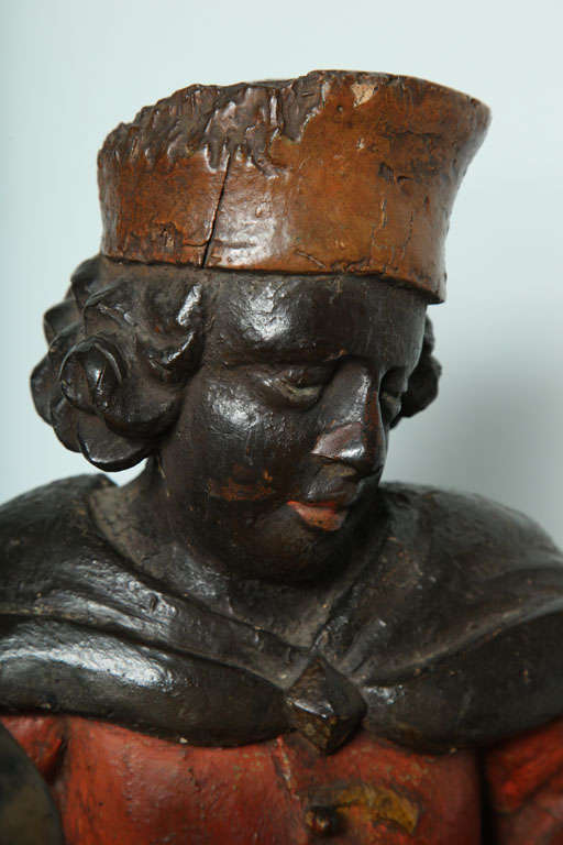 Pine 18th Century Polychromed Tobacco Figure