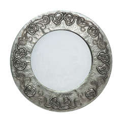 Antique An English Arts & Crafts Hand-Hammered Pewter Round Mirror