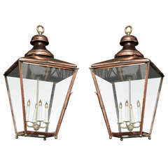 Antique A Near Pair of Brass Hanging Lanterns