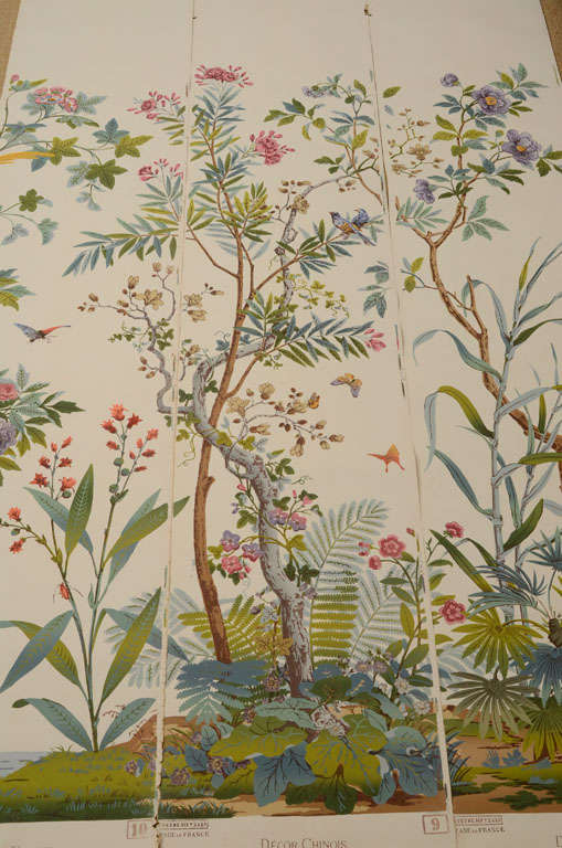 Each of the ten rolls, numbered 1 to 10, hand block printed with various birds and insects amongst flowers and foliage.  Rolls 8 to 10, illustrated.