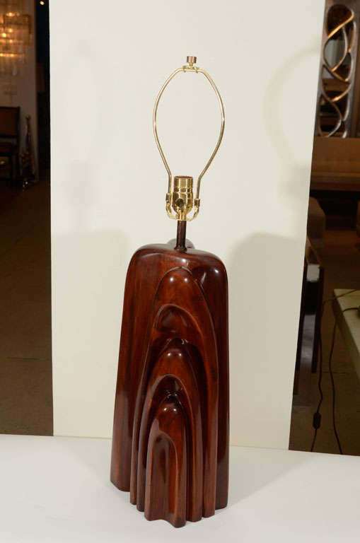 American 1930s Modernist Solid Walnut Monolithic Lamp