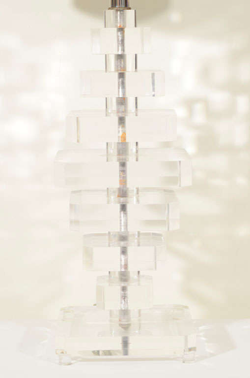 Pair of Springer Style Stacked Lucite Lamps 2