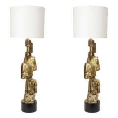 Pair of Brutal Style Bronze Lamps for Laurel