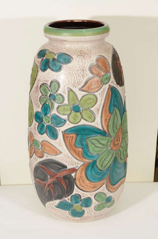 Monumental West German Floral Vase In Excellent Condition In New York, NY