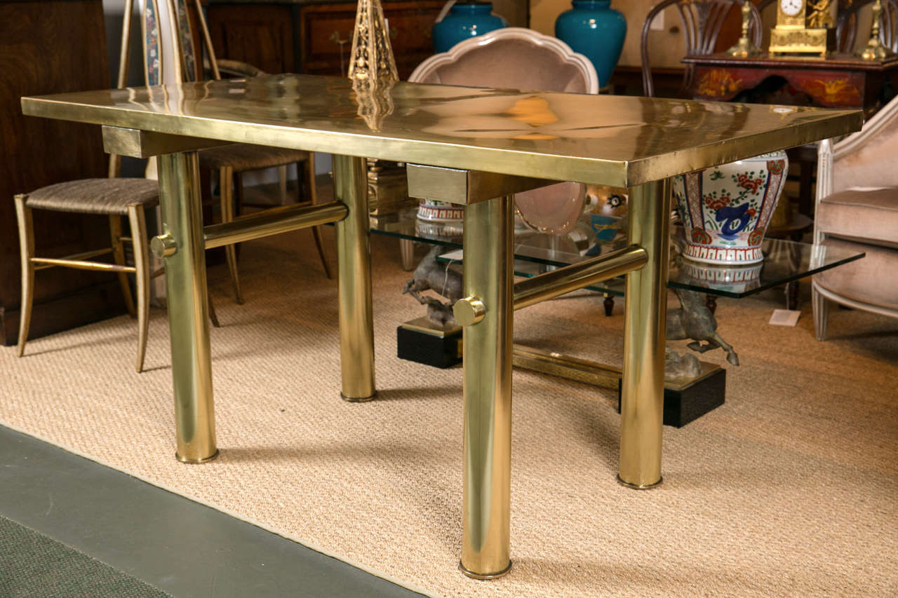 Asian Inspired Polished Brass French Console Table