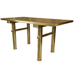 Asian Inspired Polished Brass French Console Table