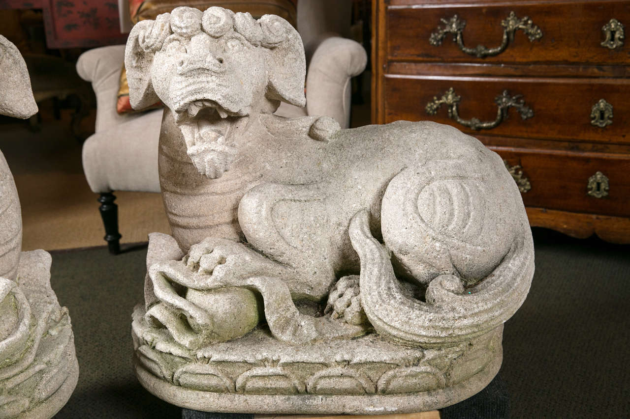 Chinese Carved Stone Foo Dogs For Sale