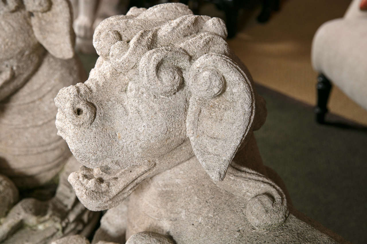 20th Century Carved Stone Foo Dogs For Sale