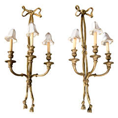 Antique Pair of Edwardian Bow and Tassel Sconces