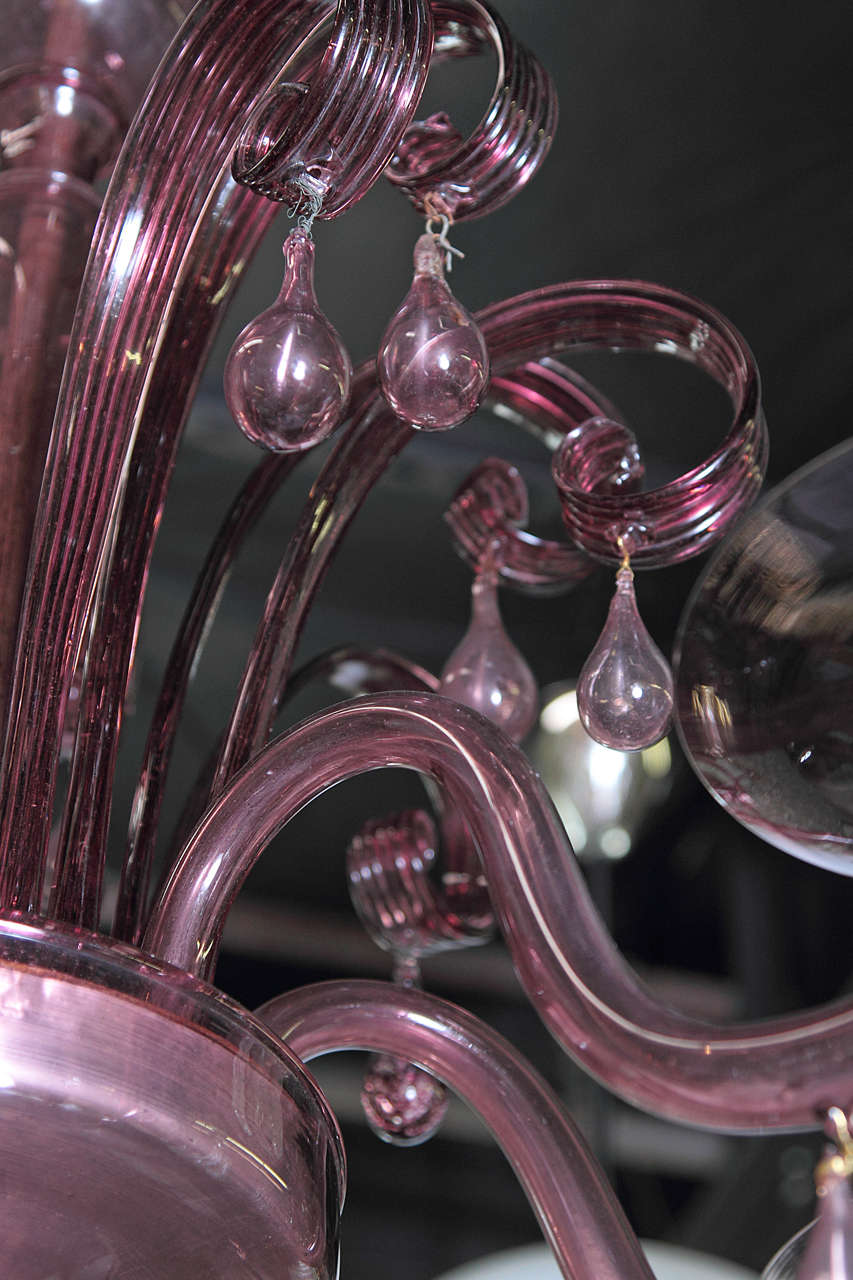 Majestic Aubergine Murano Chandelier, circa 1930s In Excellent Condition For Sale In Dallas, TX