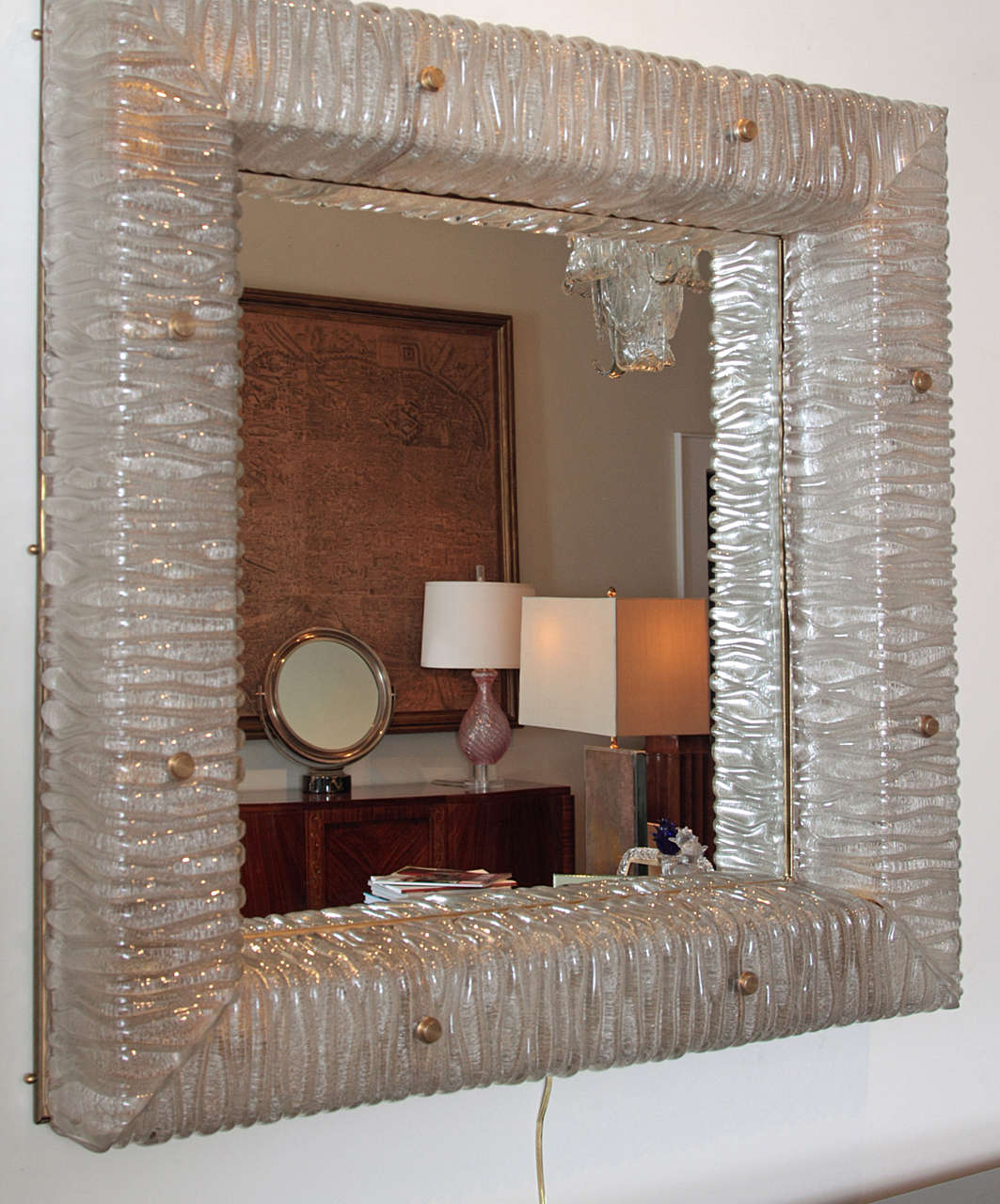 Pair of Italian Backlit Mirrors in Murano Glass For Sale 2