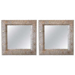 Pair of Italian Backlit Mirrors in Murano Glass