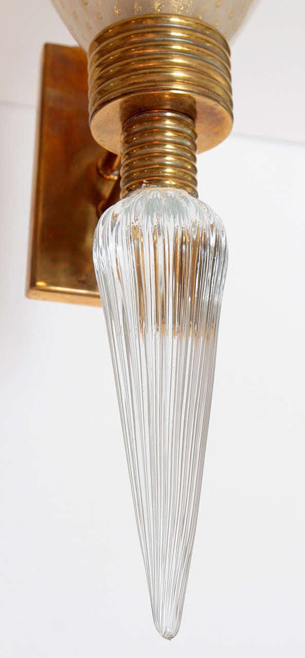 Opaline Sconces with Controlled Bubbles and Inverted Teardrop Finials For Sale 1
