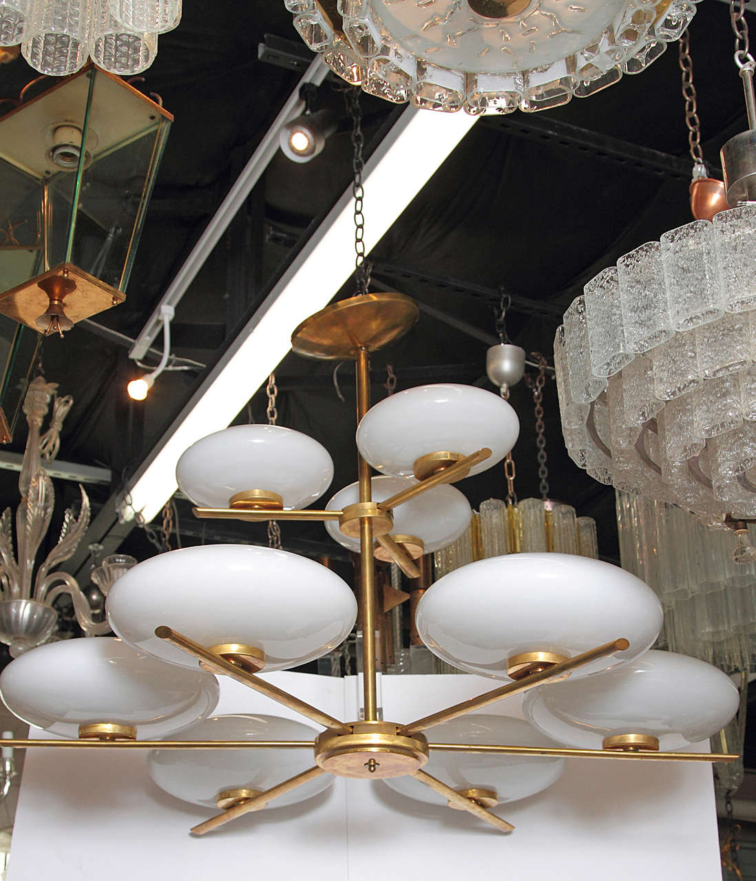 Exuberant Two-Tiered Brass and Glass Chandelier 4