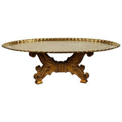 Moroccan Large Oval Brass Tray Table