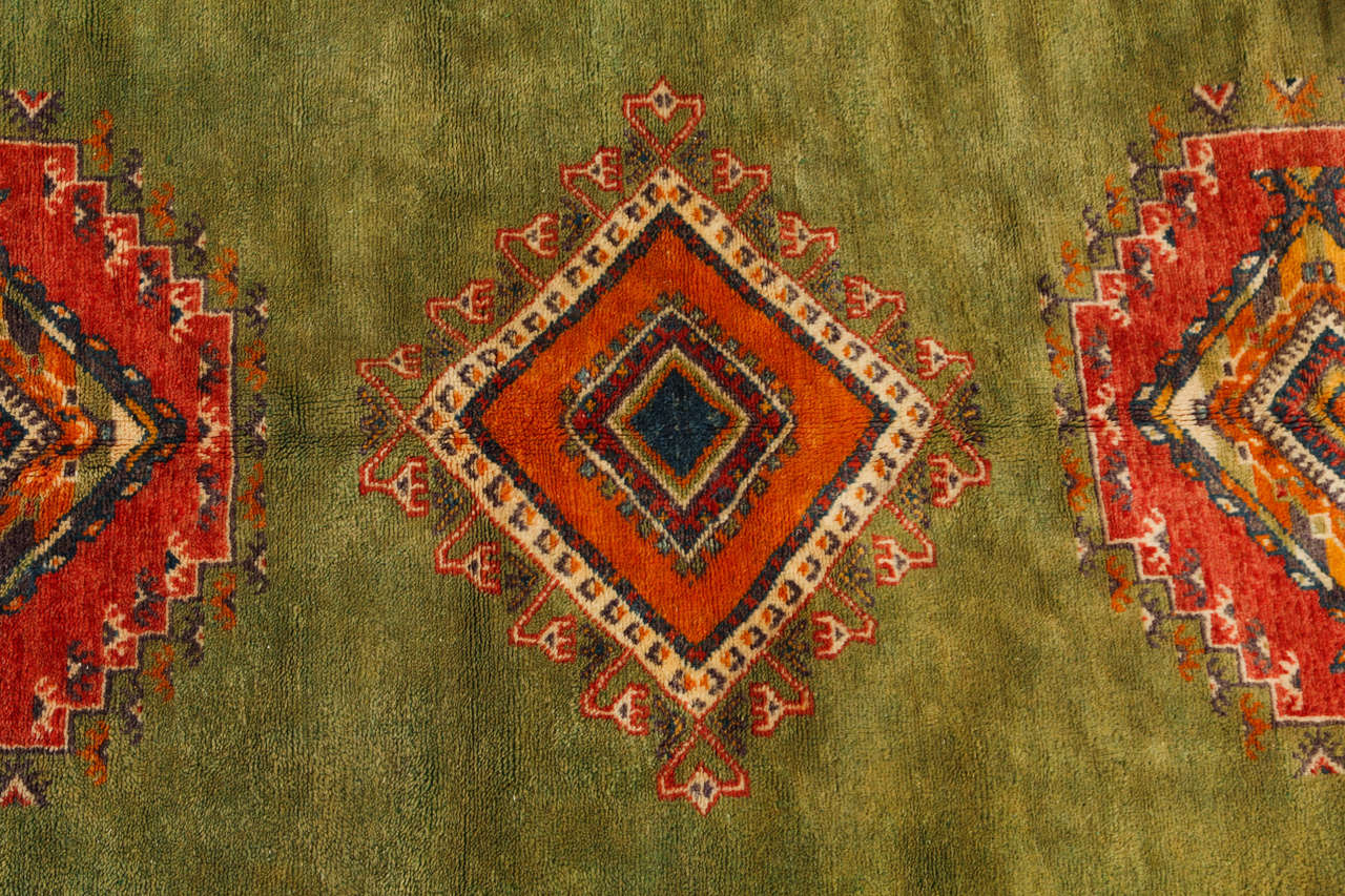 Hand-Woven Vintage Moroccan Tribal Green and Orange Rug For Sale