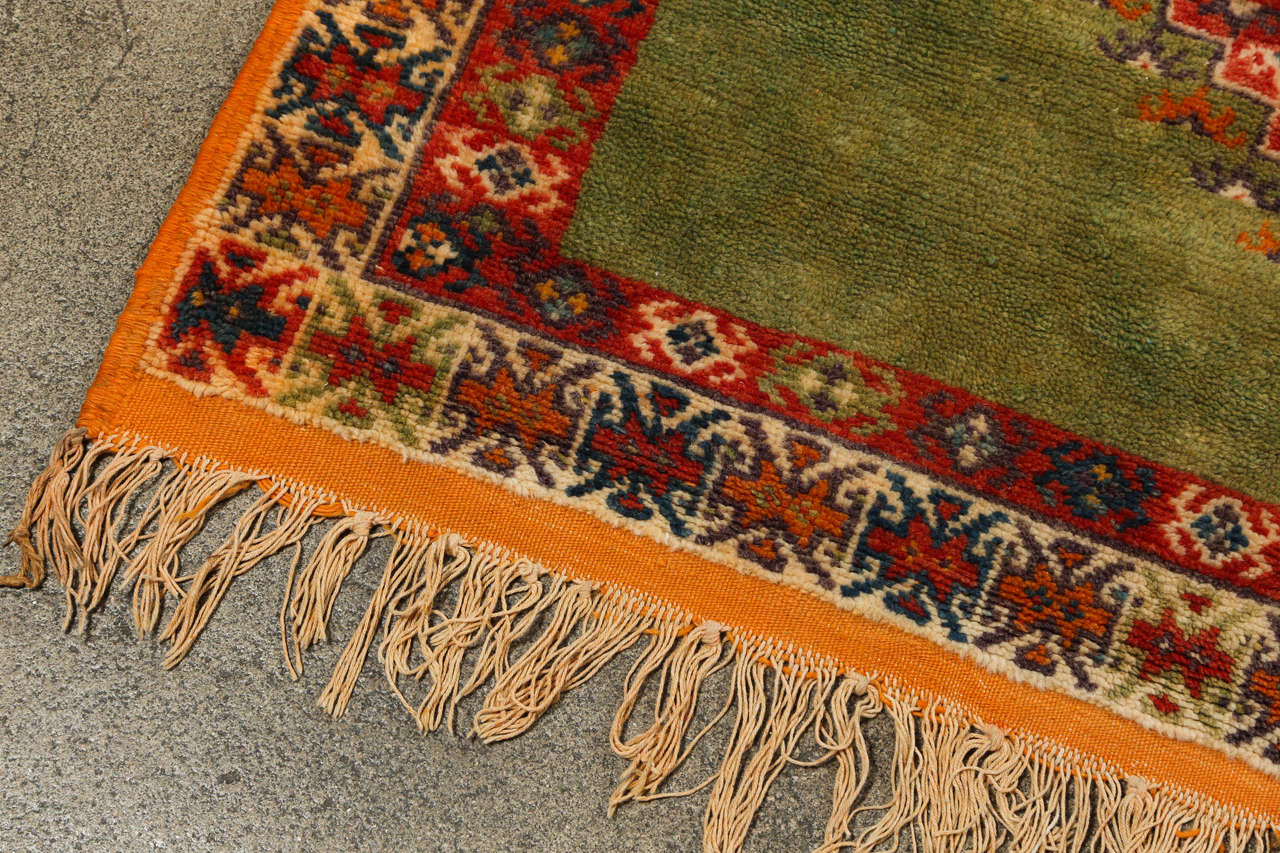 20th Century Vintage Moroccan Tribal Green and Orange Rug For Sale