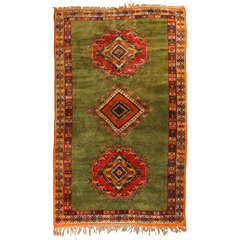 Vintage Moroccan Tribal Green and Orange Rug 5