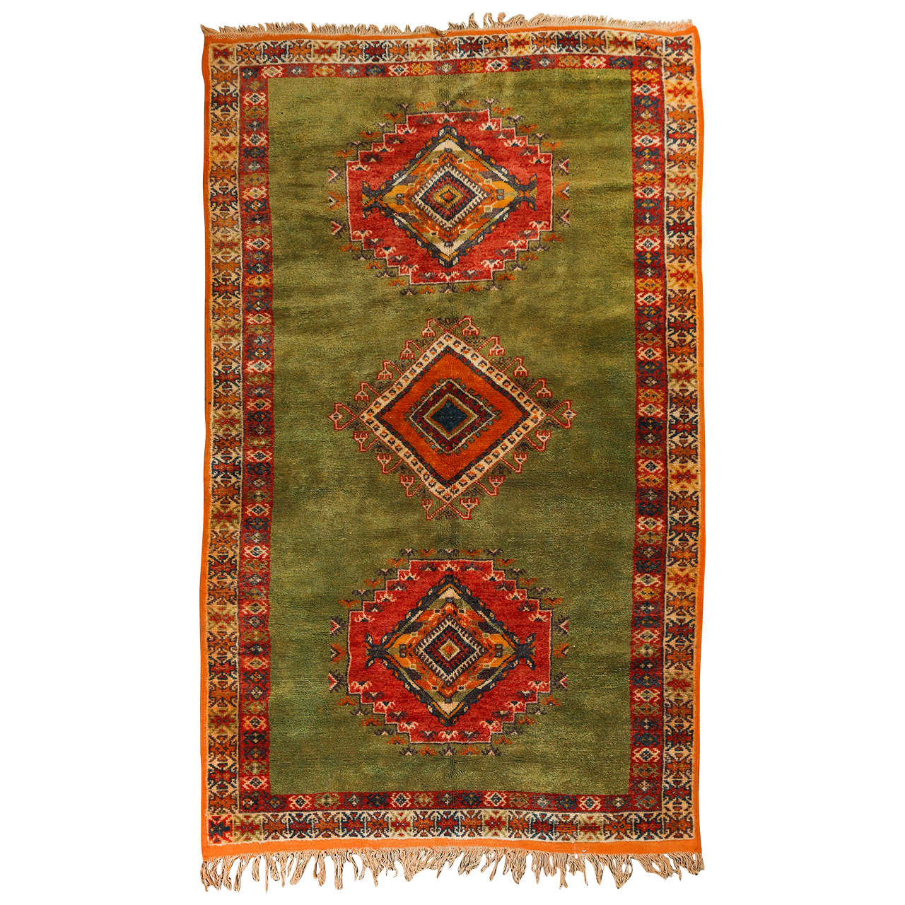 Vintage Moroccan Tribal Green and Orange Rug For Sale at 1stdibs