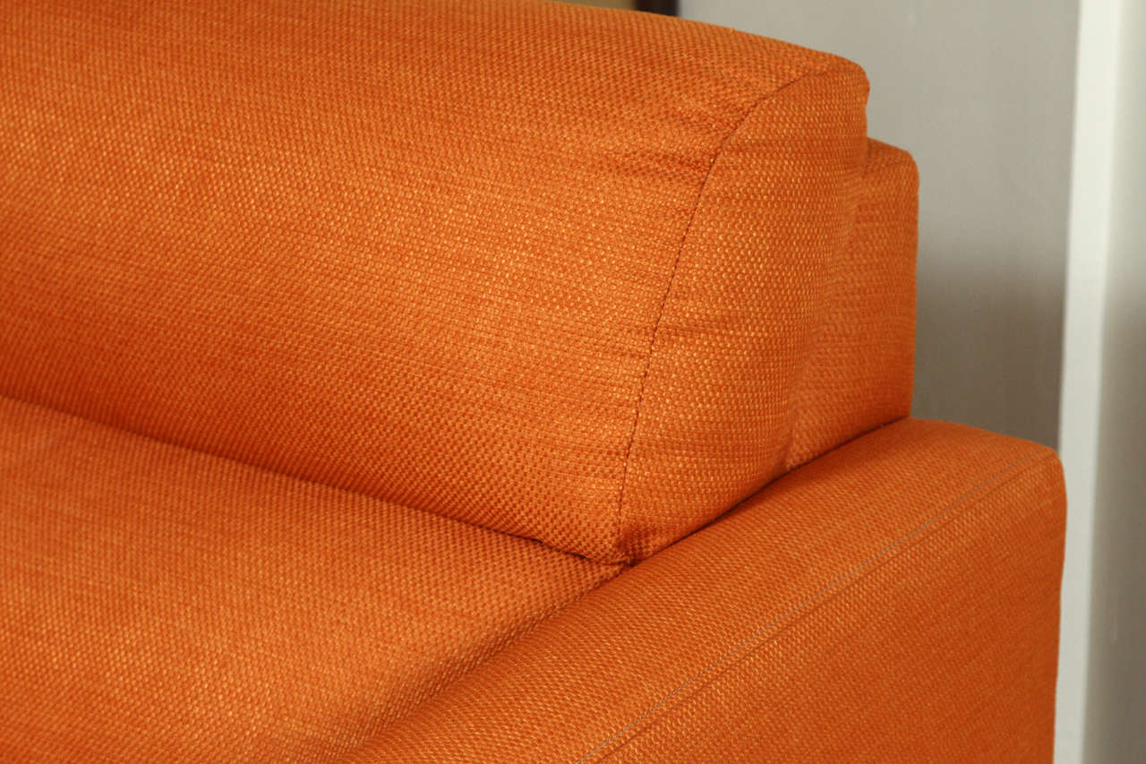 Late 20th Century Pair of Stylish Modernist Club Chairs Upholstered in a Beautiful Orange Fabric