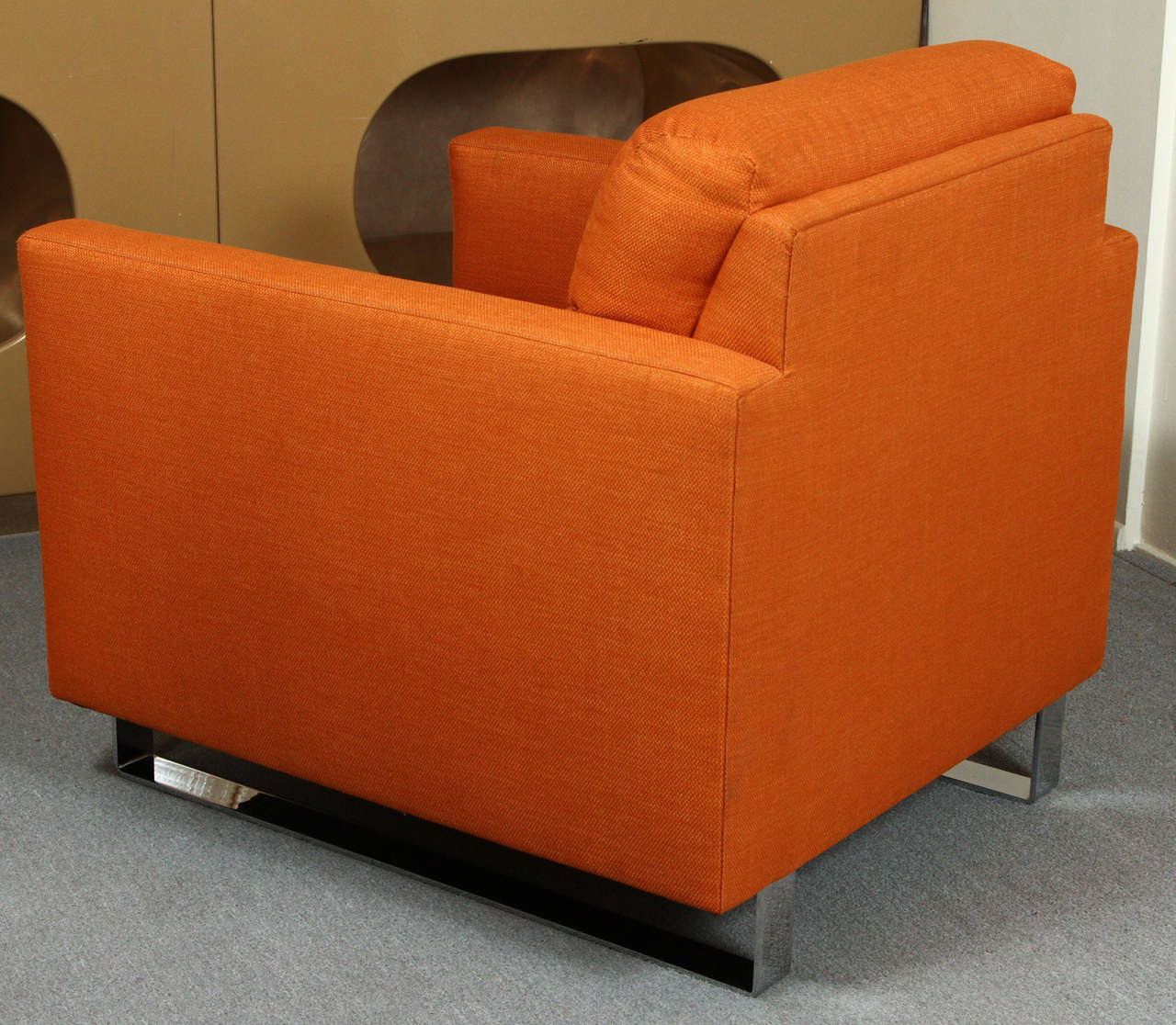 Pair of Stylish Modernist Club Chairs Upholstered in a Beautiful Orange Fabric 1