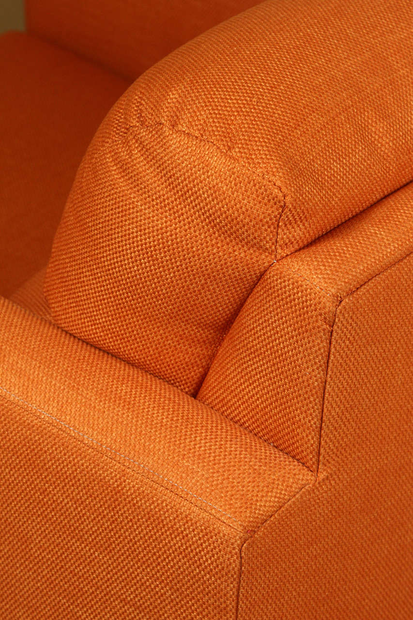 Pair of Stylish Modernist Club Chairs Upholstered in a Beautiful Orange Fabric 2