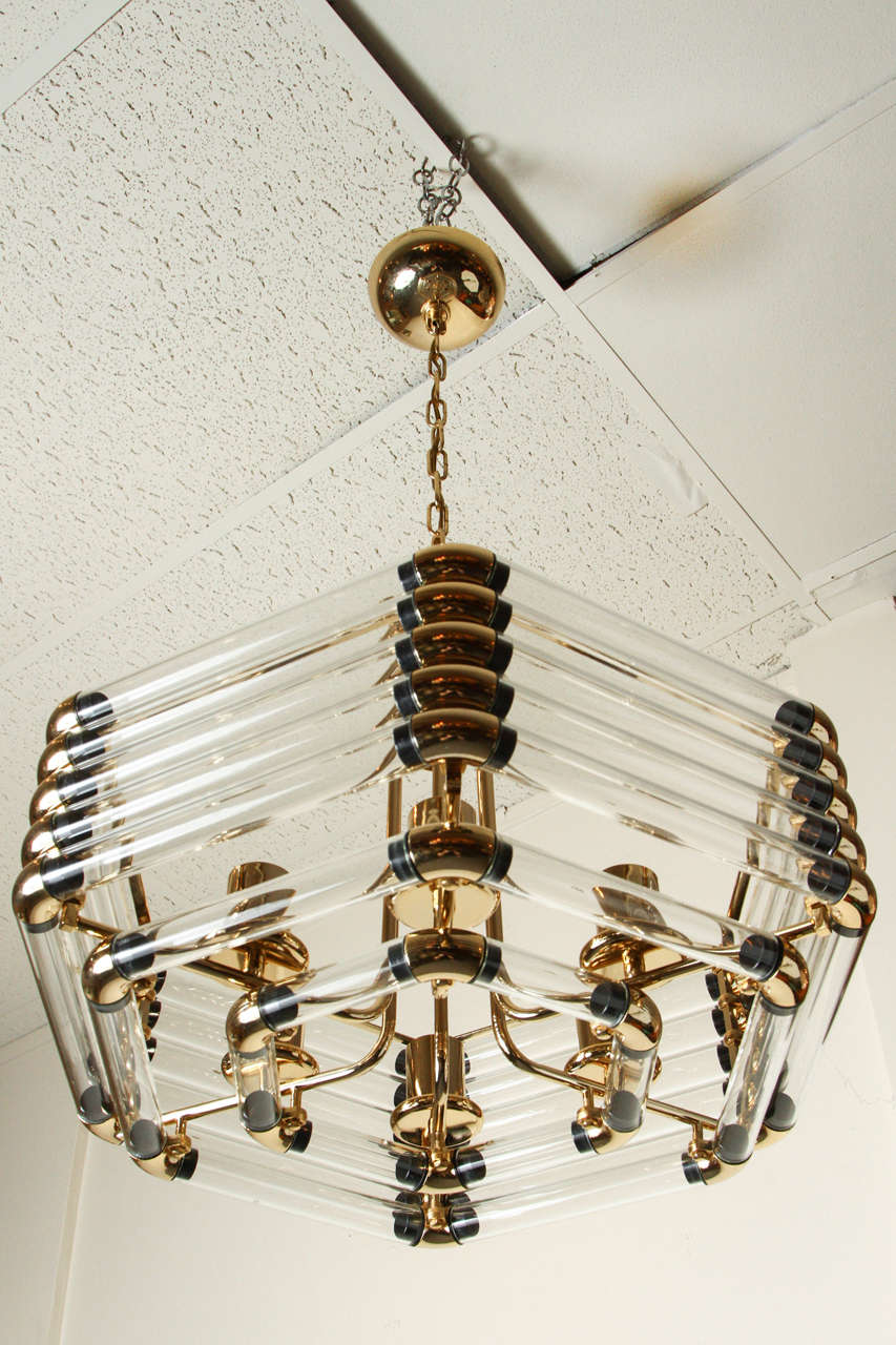 Fabulous Brass and Glass Geometric Chandelier In Excellent Condition In New York, NY