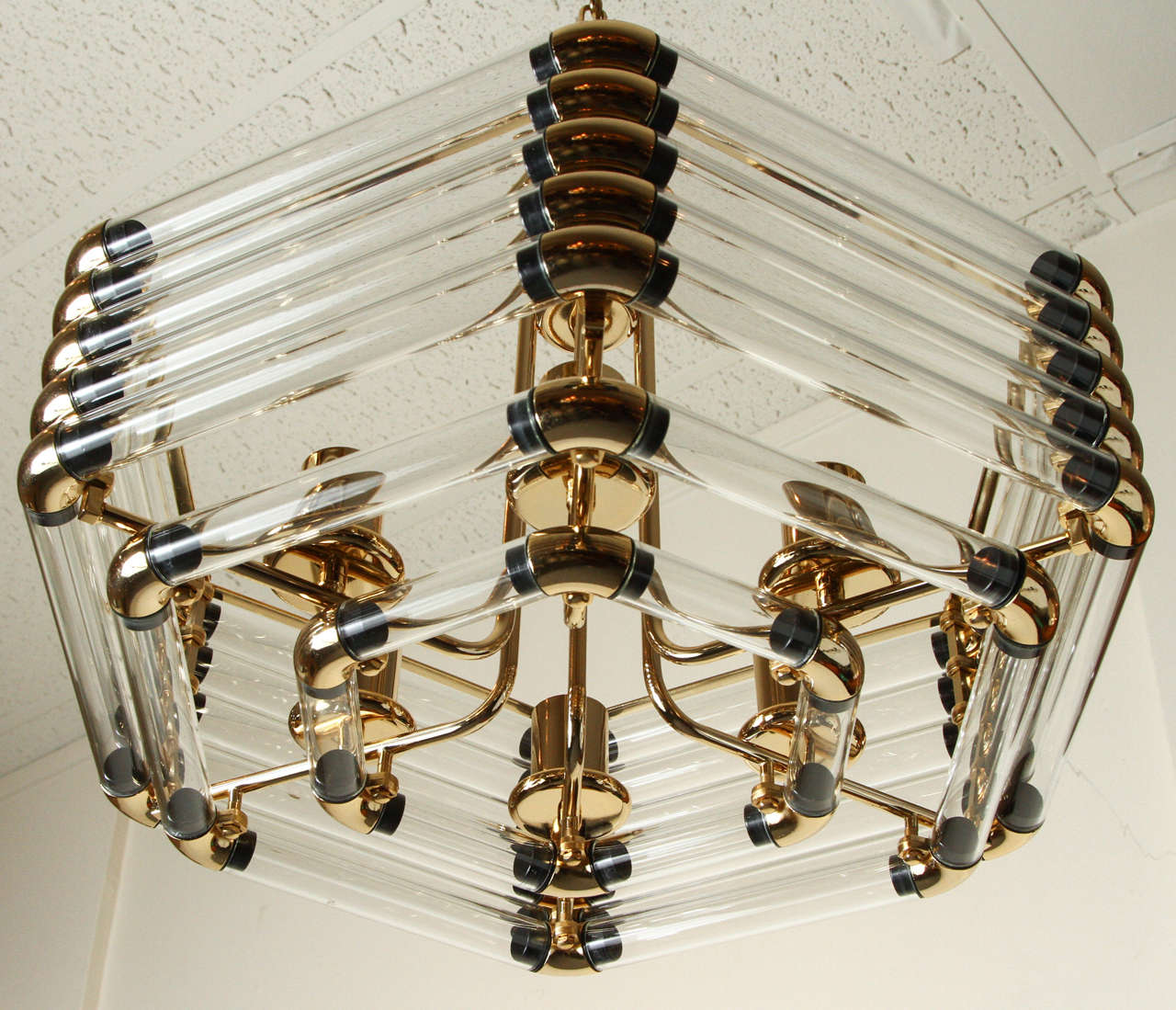Late 20th Century Fabulous Brass and Glass Geometric Chandelier