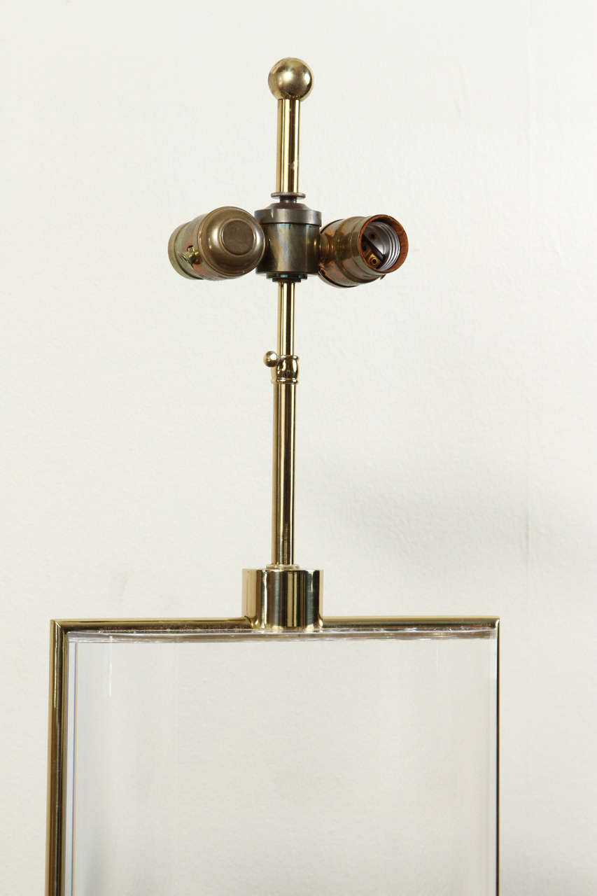 Late 20th Century Phenomenal Pair of Lucite and Brass Table Lamps