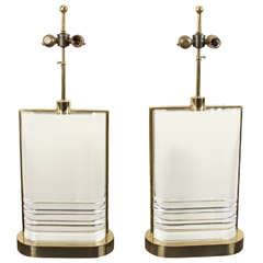 Phenomenal Pair of Lucite and Brass Table Lamps