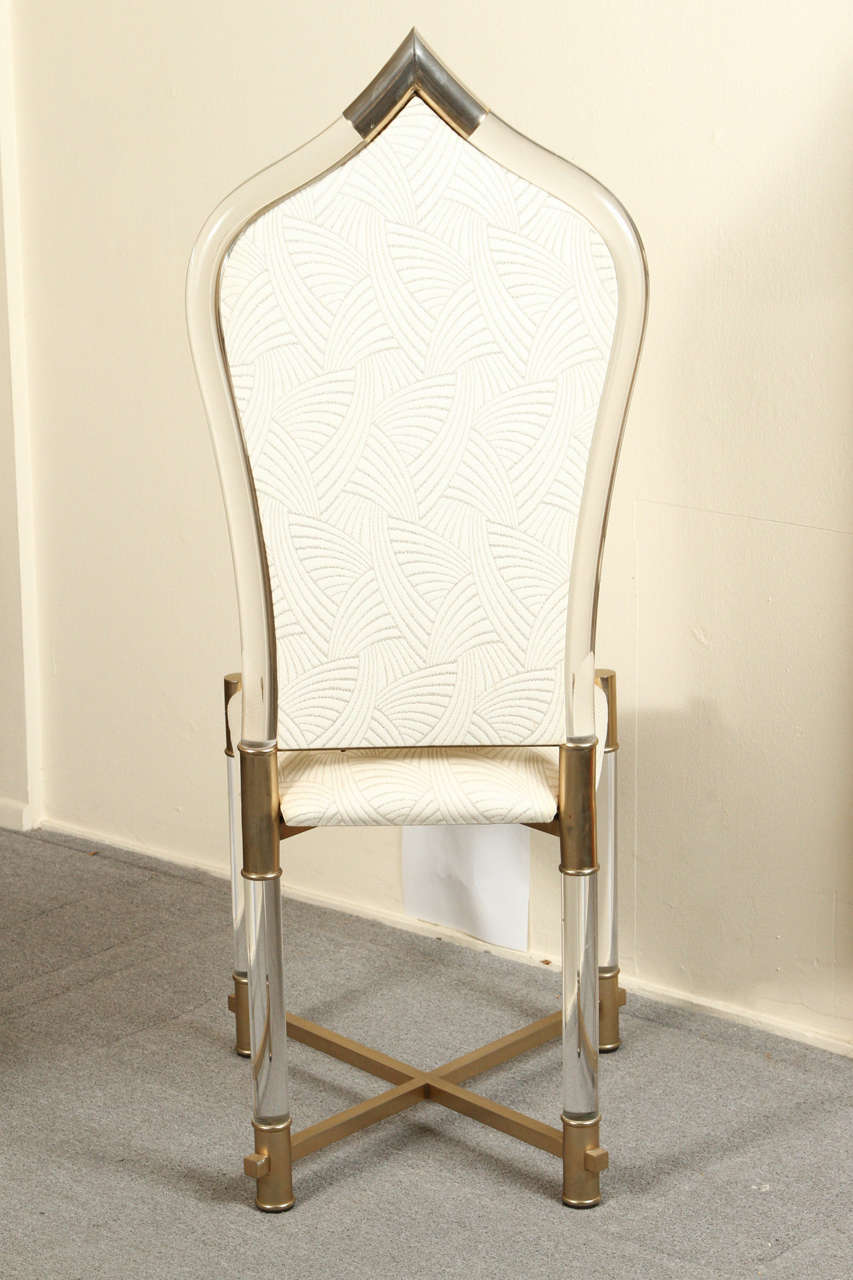 Set of Eight Lucite Dining Chairs with Lucite and Brass Legs and Trim 3