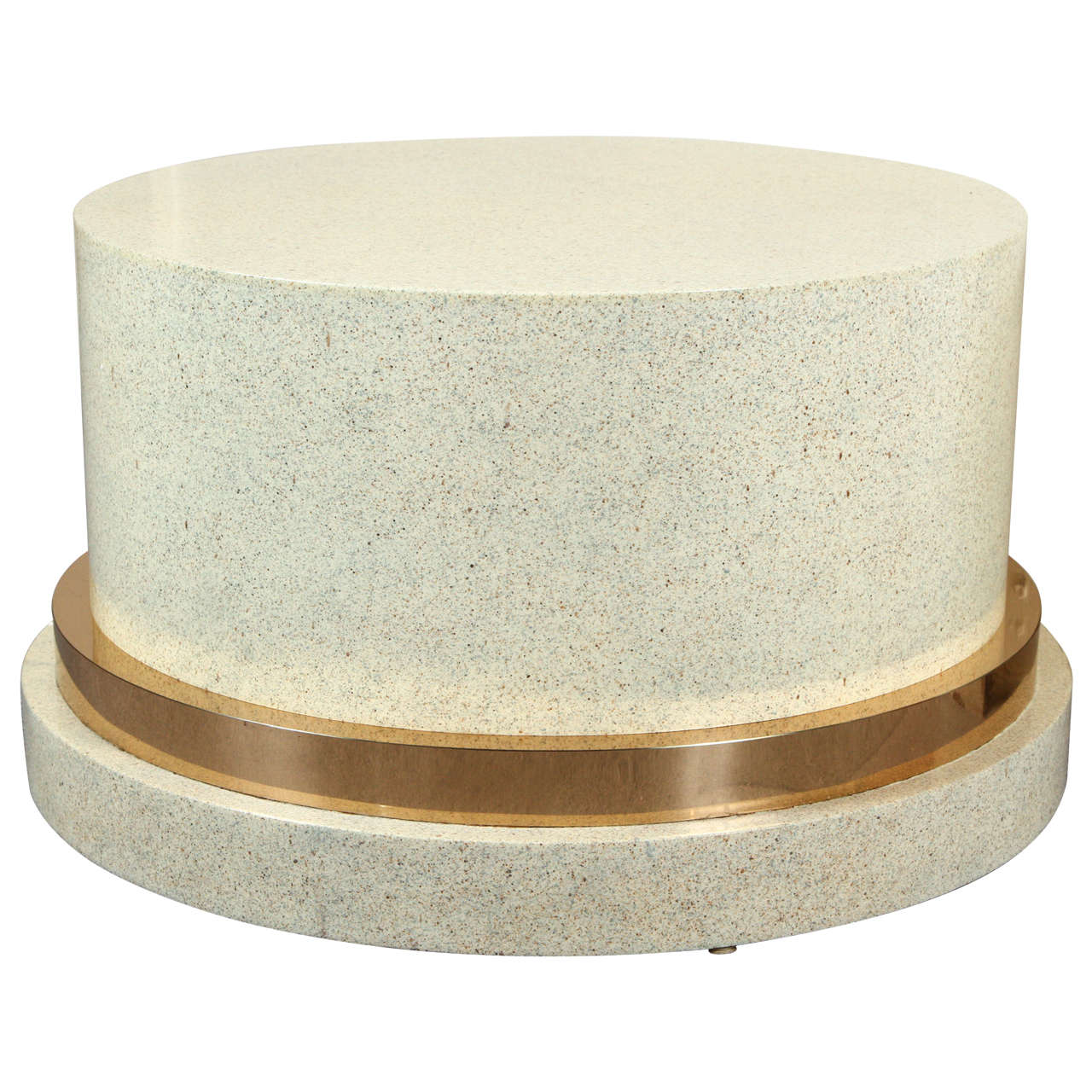 Low Pedestal, or Coffee Table Base of Wood and Brass with a Faux Stone Finish For Sale