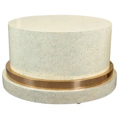 Low Pedestal, or Coffee Table Base of Wood and Brass with a Faux Stone Finish
