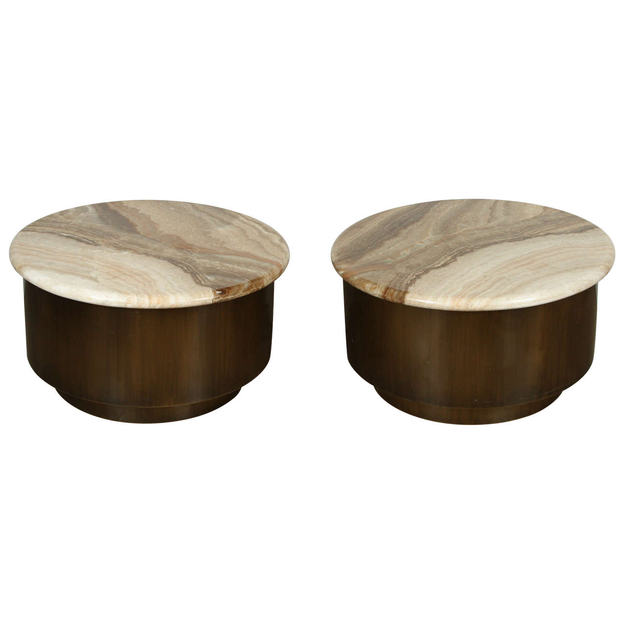 Spectacular Pair of Onyx and Bronze End Tables by Steve Chase