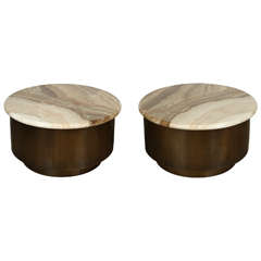 Spectacular Pair of Onyx and Bronze End Tables by Steve Chase