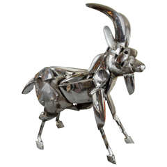 Vintage Fabulous Chrome Goat Sculpture by John Kearney